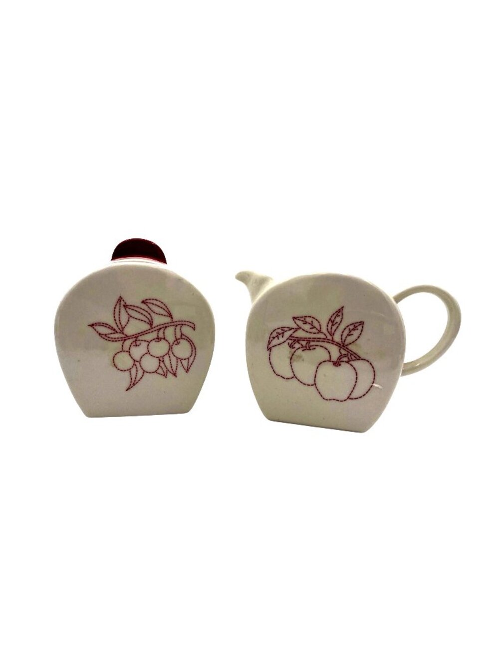 Lifestyle Home Alford Creamer & Sugar Set Red/White Ceramic Fruit Pattern Dishwa